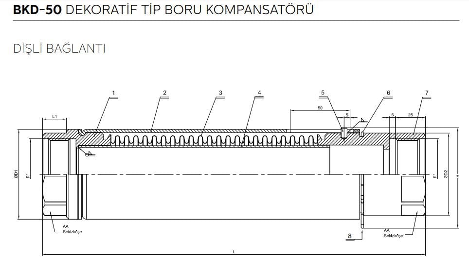 bkd50 boru kompansatörü teknik çizimi
